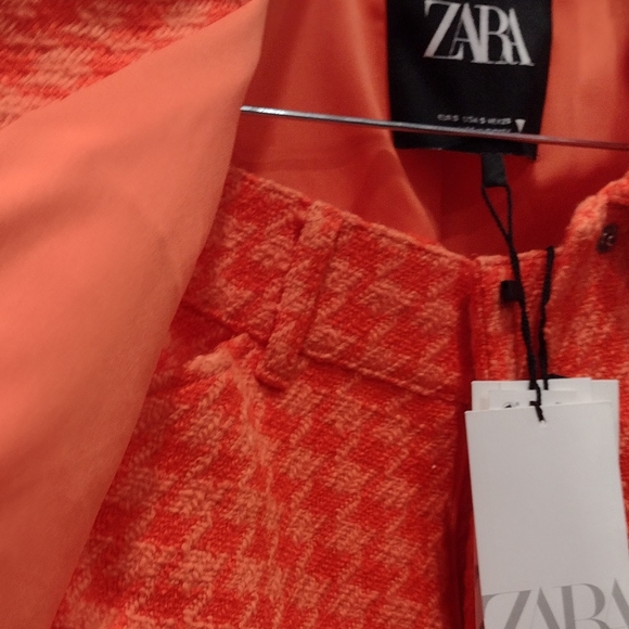 ZARA Hot Burnt Sienna Orange Spring Colour Chanel Vouge  Houndstooth Tweed NWT - Picture 4 of 15